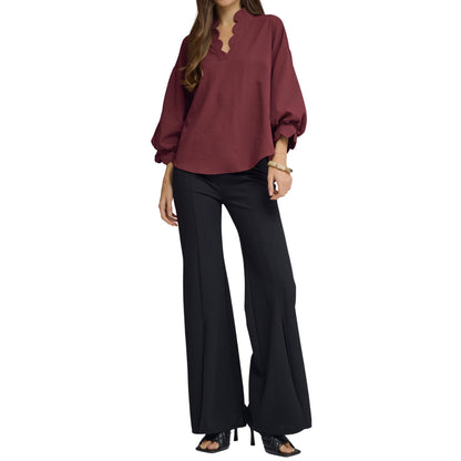 Scalloped Balloon Sleeve Blouse