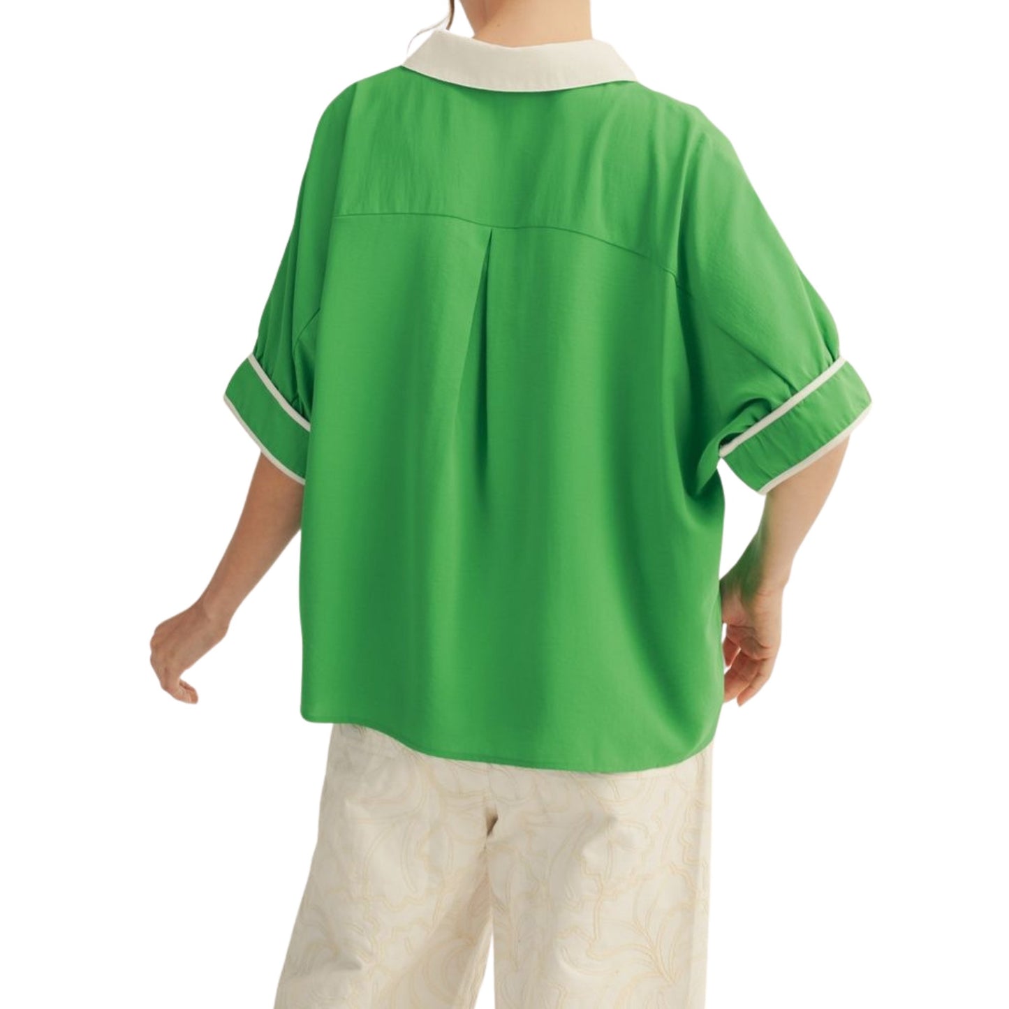 Drop Shoulder Crinkle Top with Color Contrast