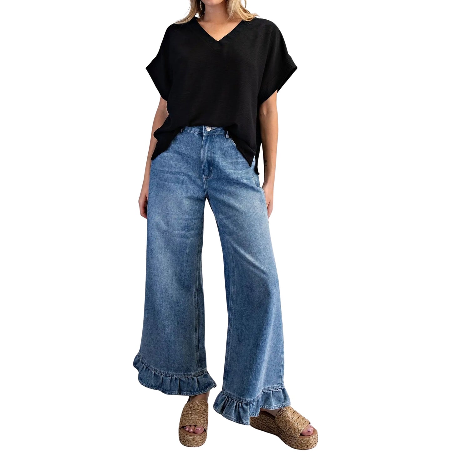V-Neck Short Sleeve Blouse