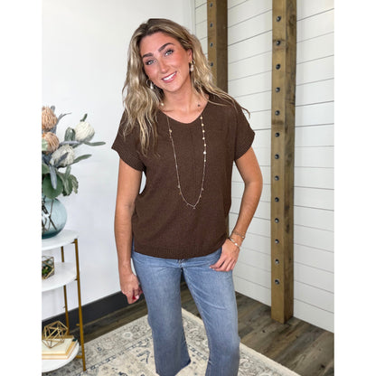 Short-sleeve sweater with knit and 100% polyester, Ember Knit Short Sleeve Sweater