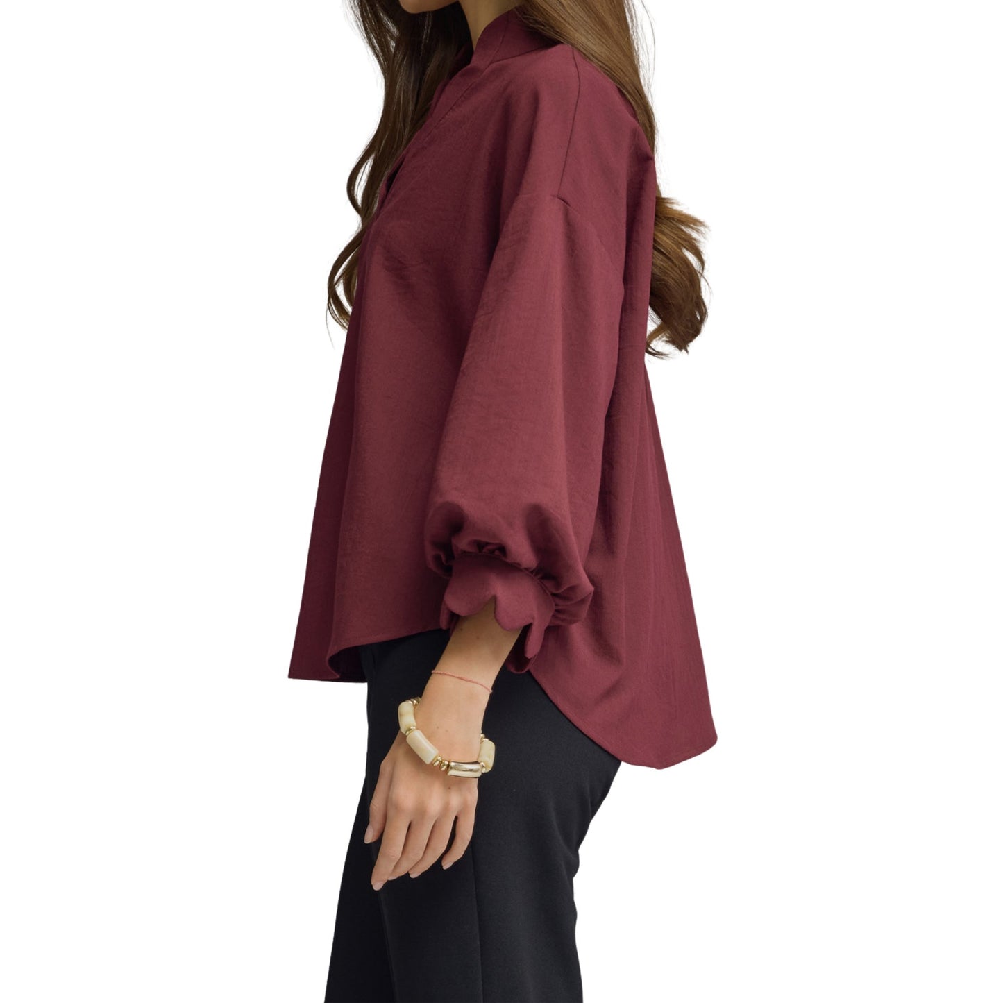 Scalloped Balloon Sleeve Blouse