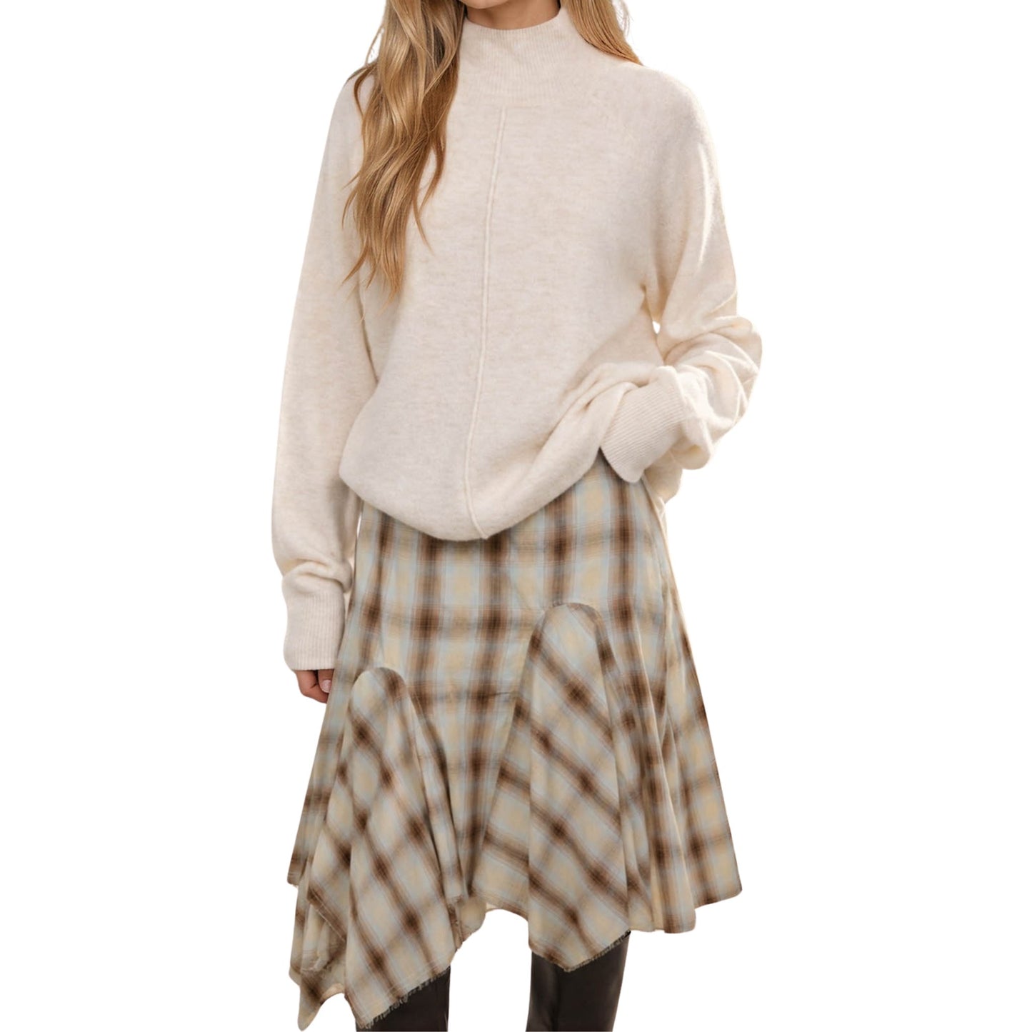 Relaxed Boxy Mock Neck Sweater