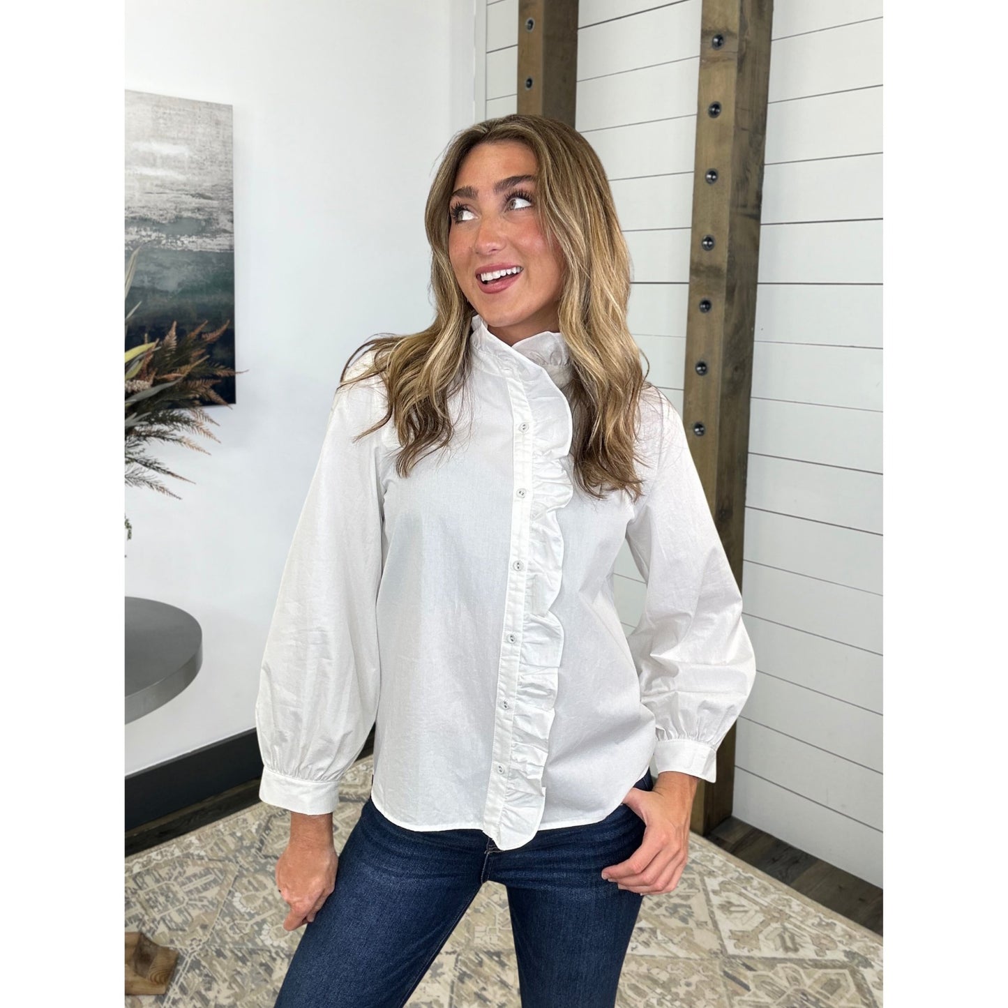 Long Sleeve Ruffle Radiance Solid Top