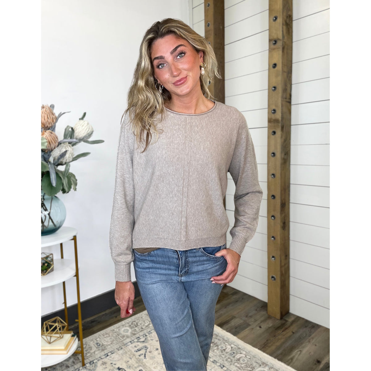 Knit sweater with long-sleeve and relaxed-fit, Soft Side Sweater