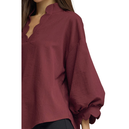 Scalloped Balloon Sleeve Blouse