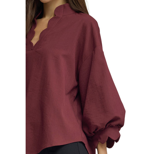 Scalloped Balloon Sleeve Blouse
