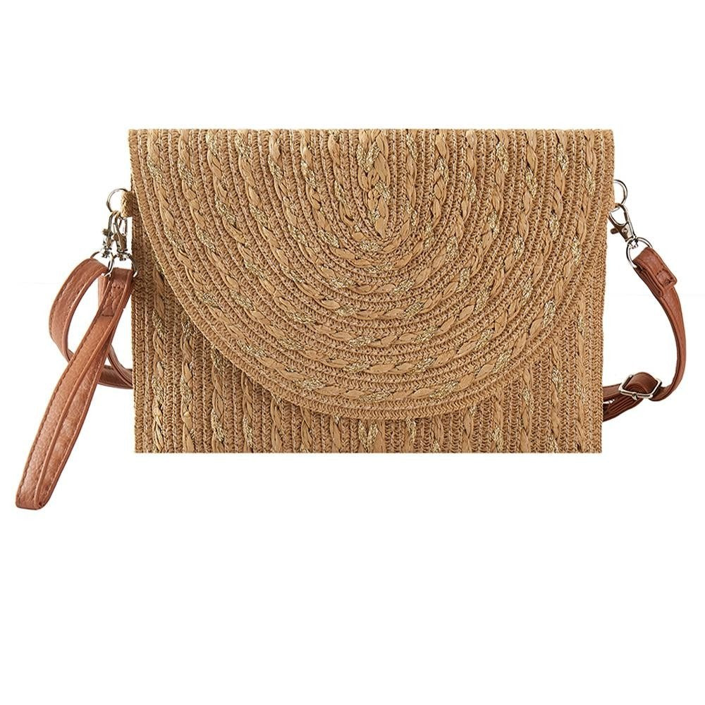 Woven Straw and Tinsel Clutch Cross Body Bag