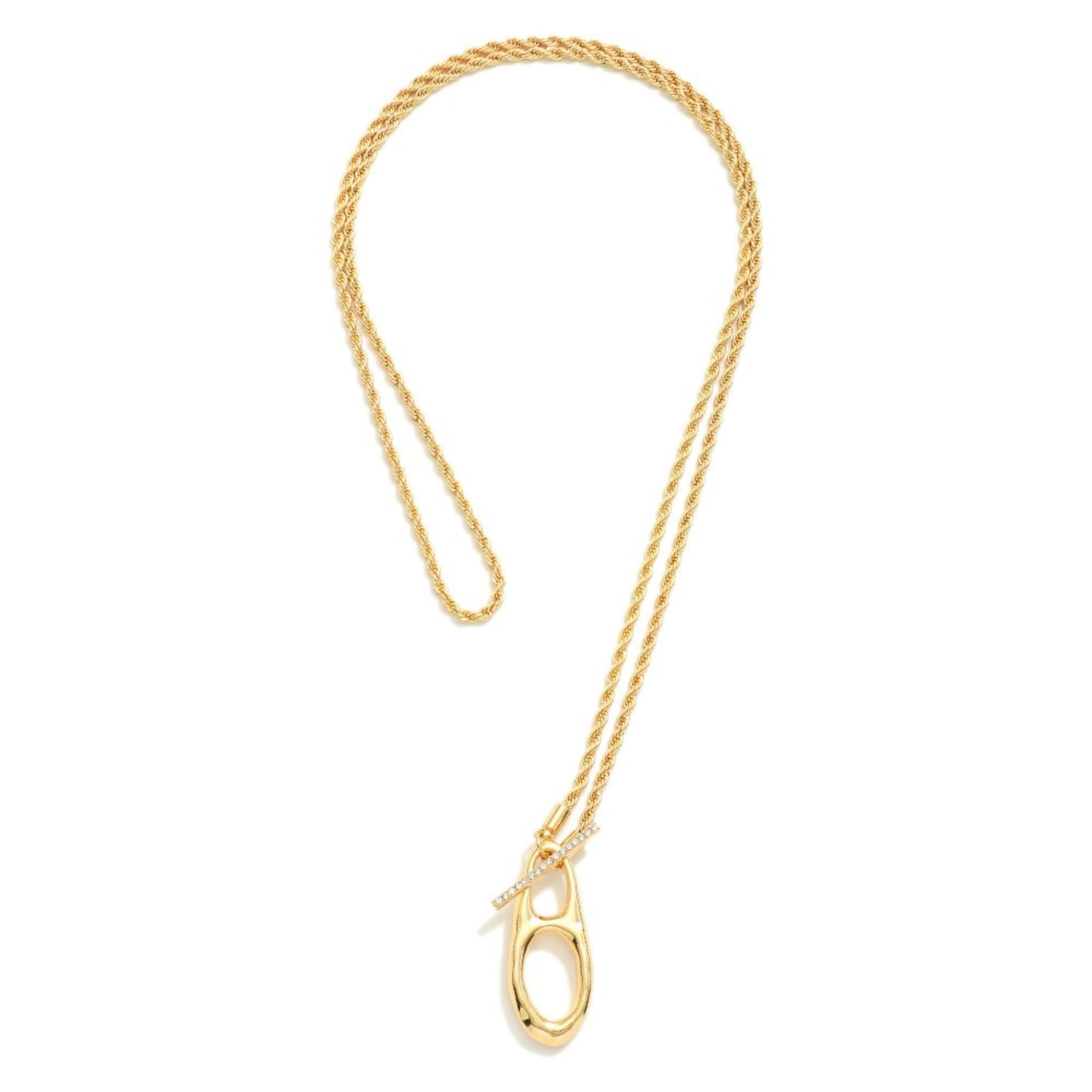 Gold necklace with a clasp on a white background
