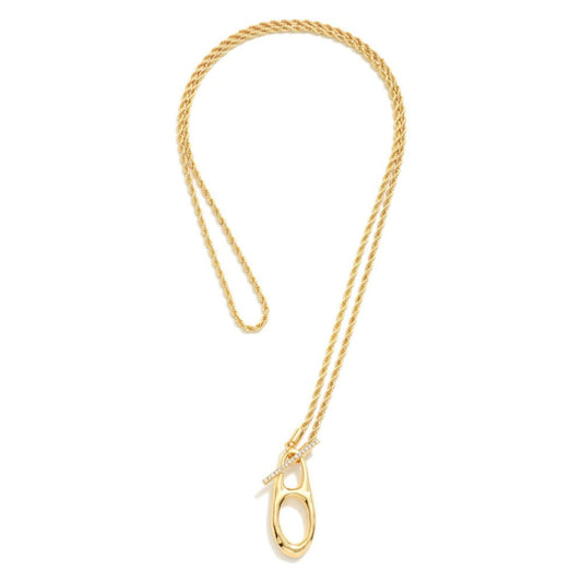 Gold necklace with a clasp on a white background