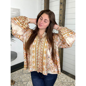 Captured Moments Mirrored Scarf Print Blouse