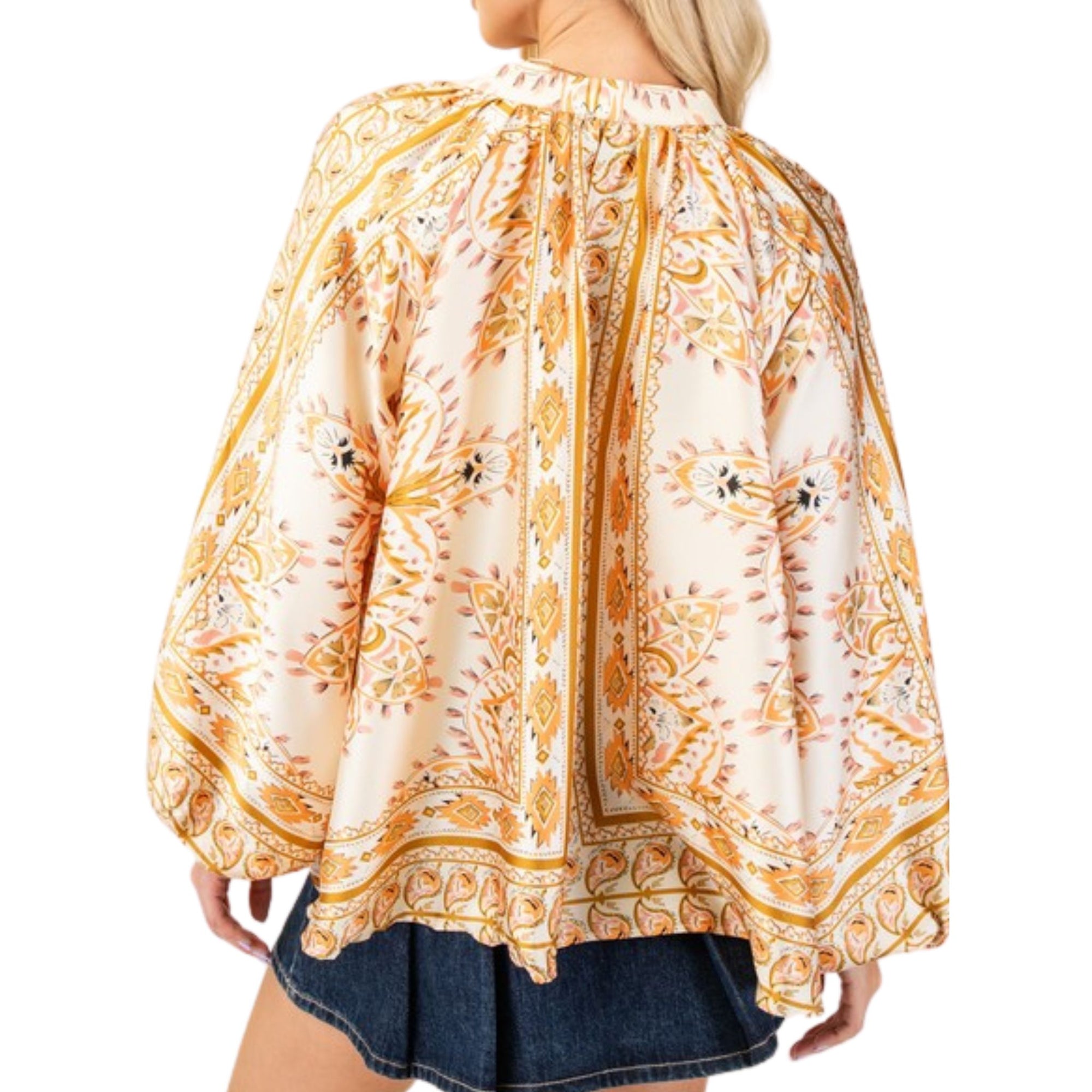 Captured Moments Mirrored Scarf Print Blouse