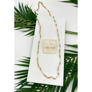 Keep It Chic Long  Pearl Beaded and Chain Link Necklace