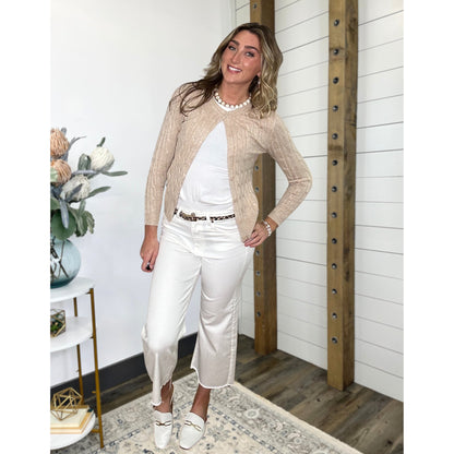 Crew Neck Cable Knit Cardigan