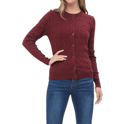 Crew Neck Cable Knit Cardigan