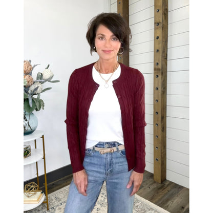 Crew Neck Cable Knit Cardigan