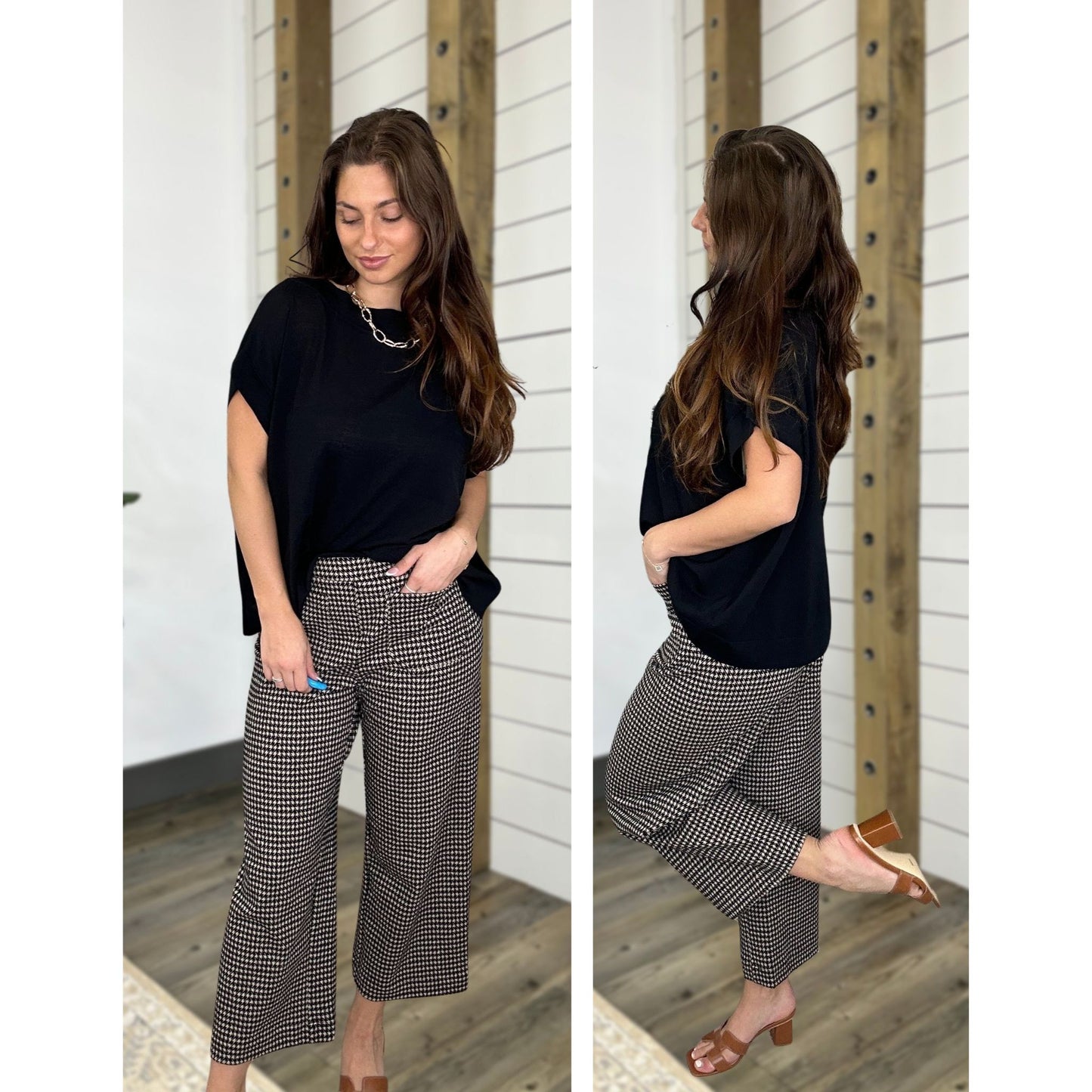 Delvie Houndstooth Wide Leg Pants