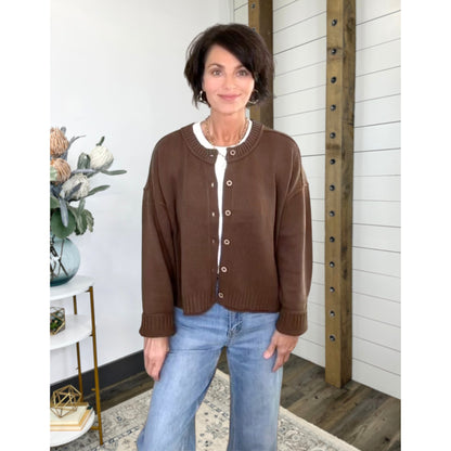 Exposed Seam Button-Down Cardigan