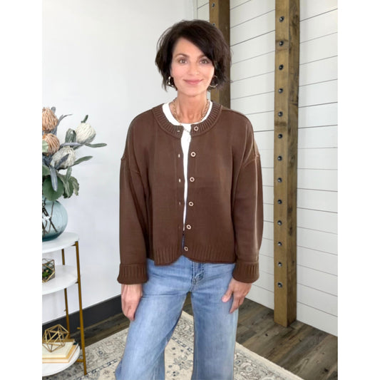 Exposed Seam Button-Down Cardigan