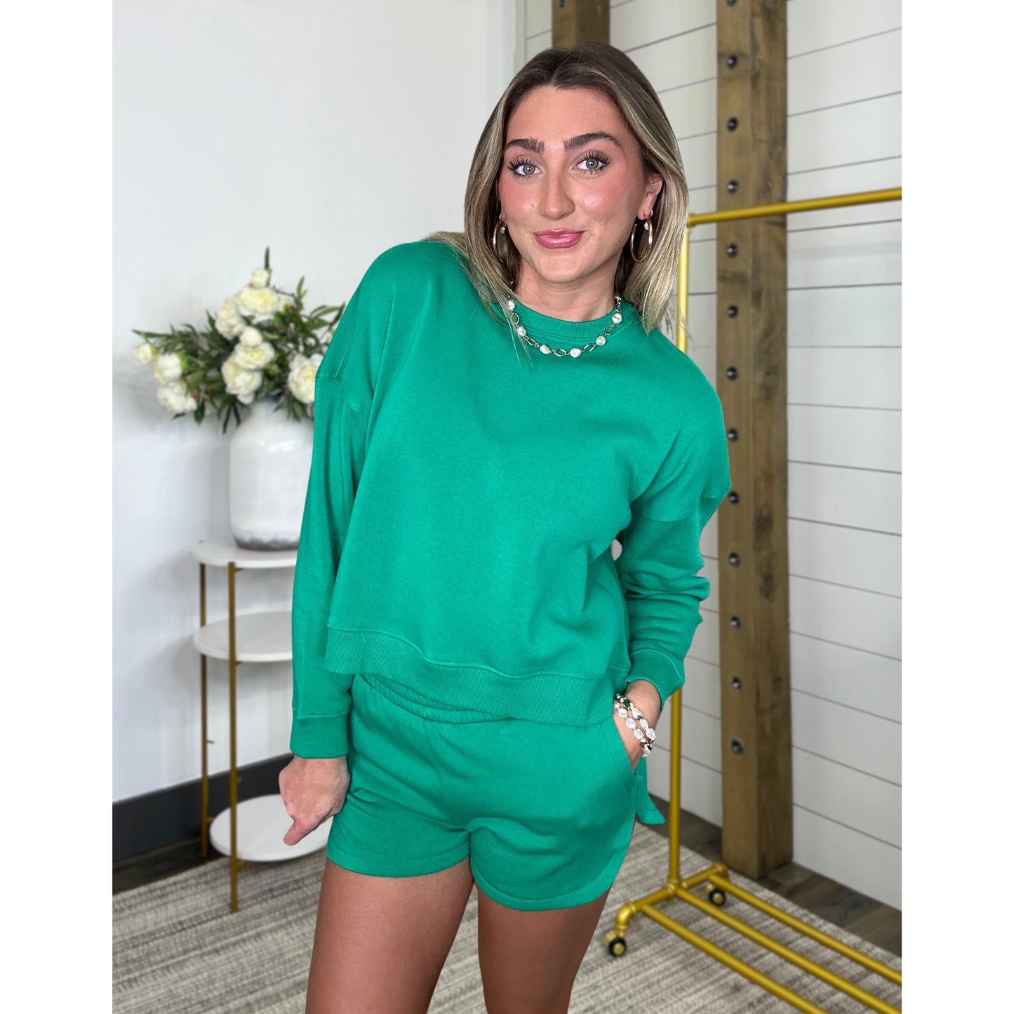Fleece Long Sleeve Sweatshirt and Shorts Set