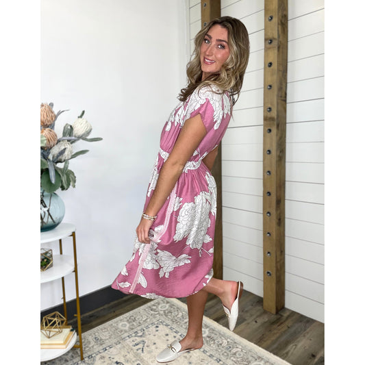 Striped dress — floral and midi-length, Floral Print Midi Dress