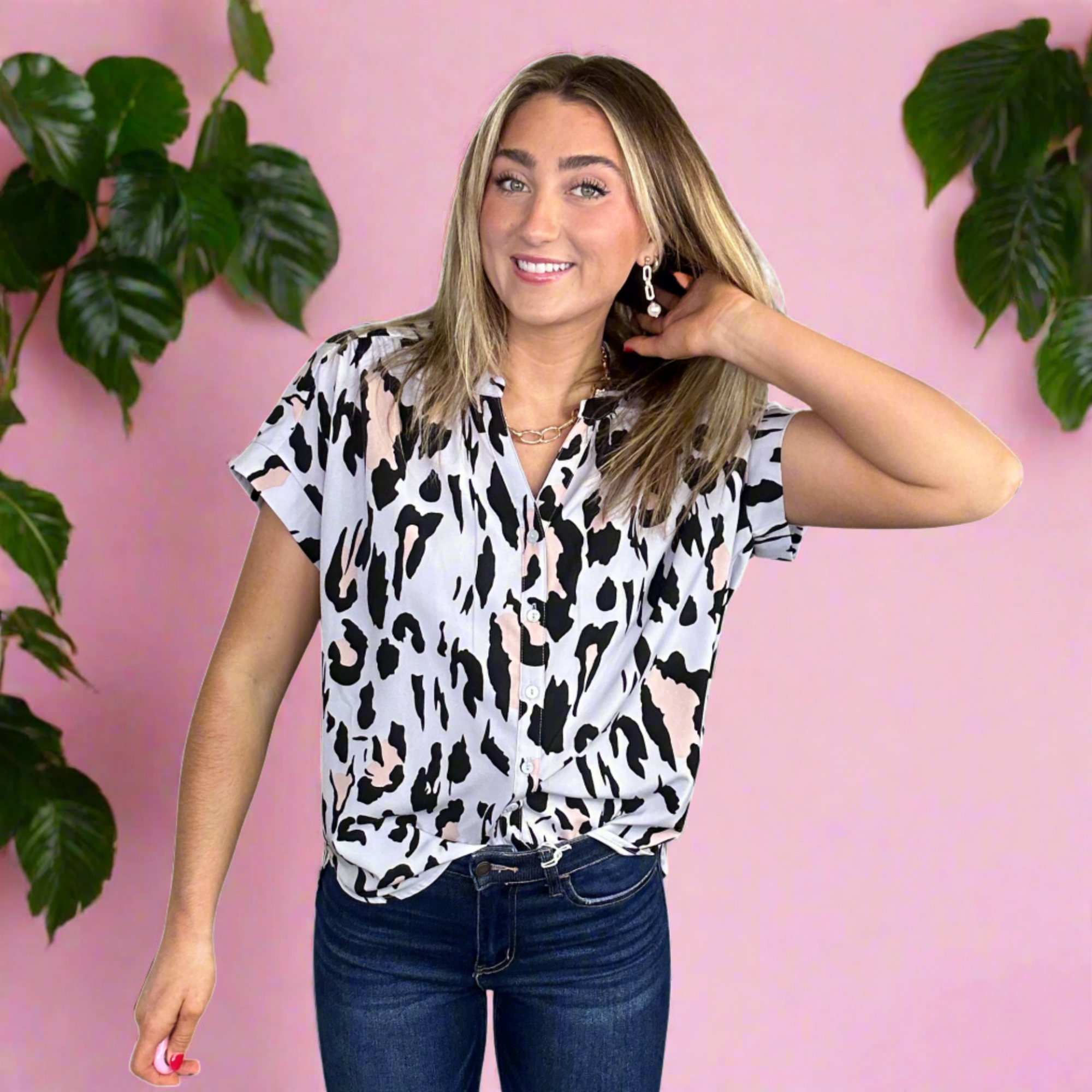 Ahead Of Time Leopard Button Up Top