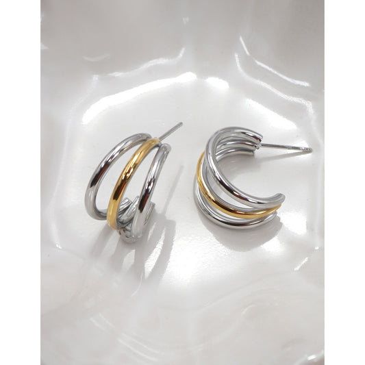 Duo Tone Triple Layer Huggie Hoops