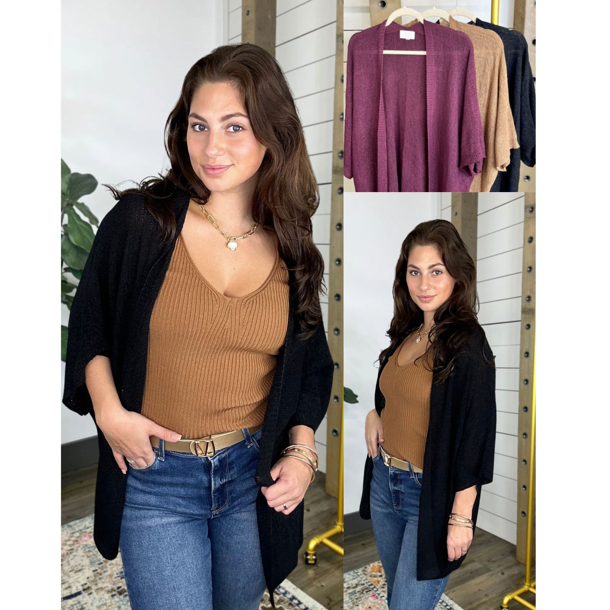 Knit cardigan — relaxed-fit and short dolman-sleeve, Kacy Kimono Cardigan