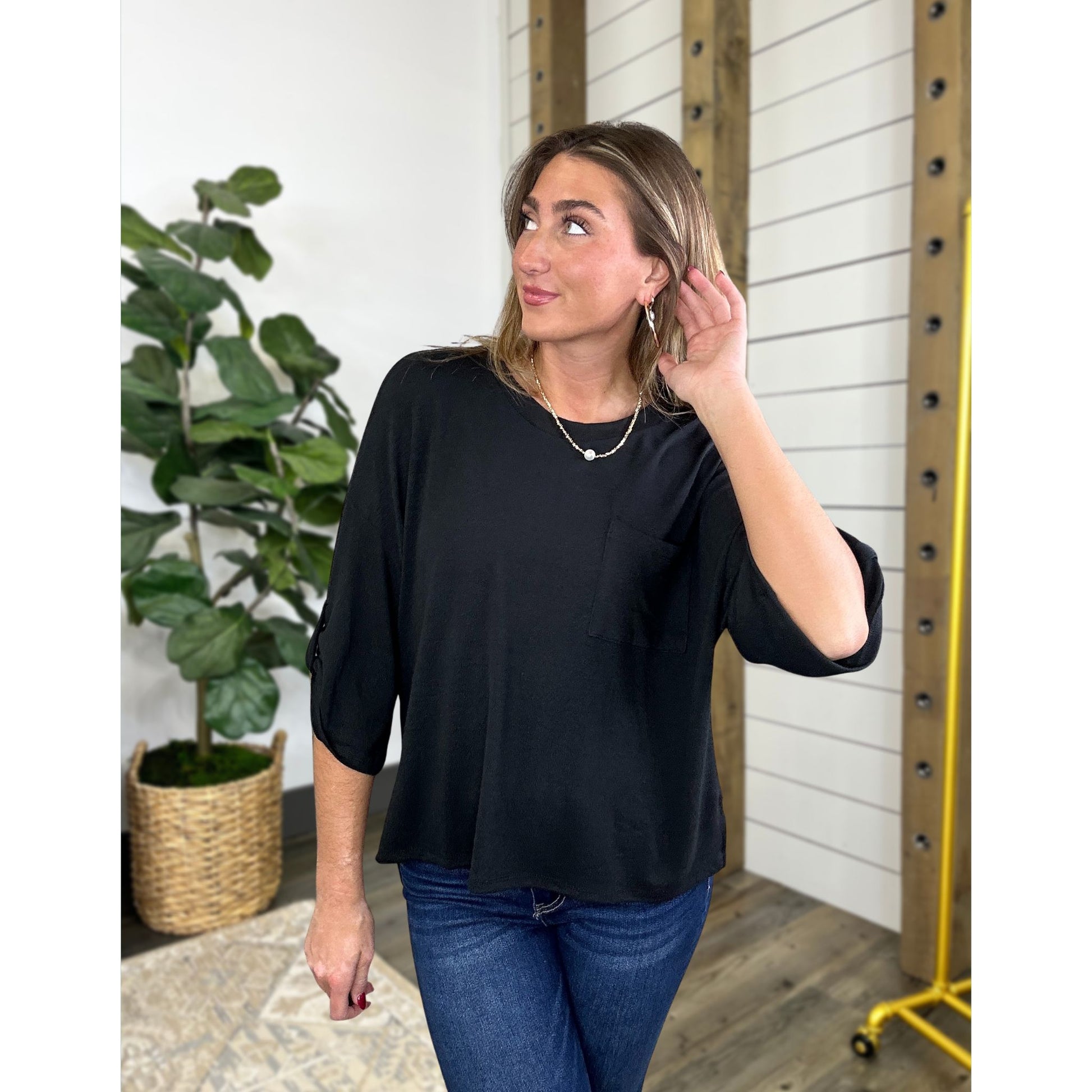 Relaxed-fit top finished with knit and side slits, Kensington Knit Top