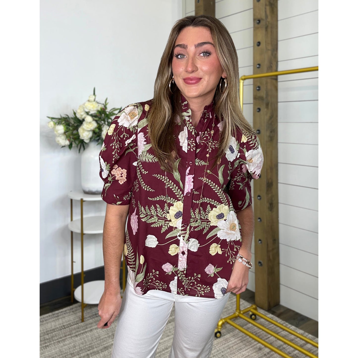 Know The Story Floral Button Down Top