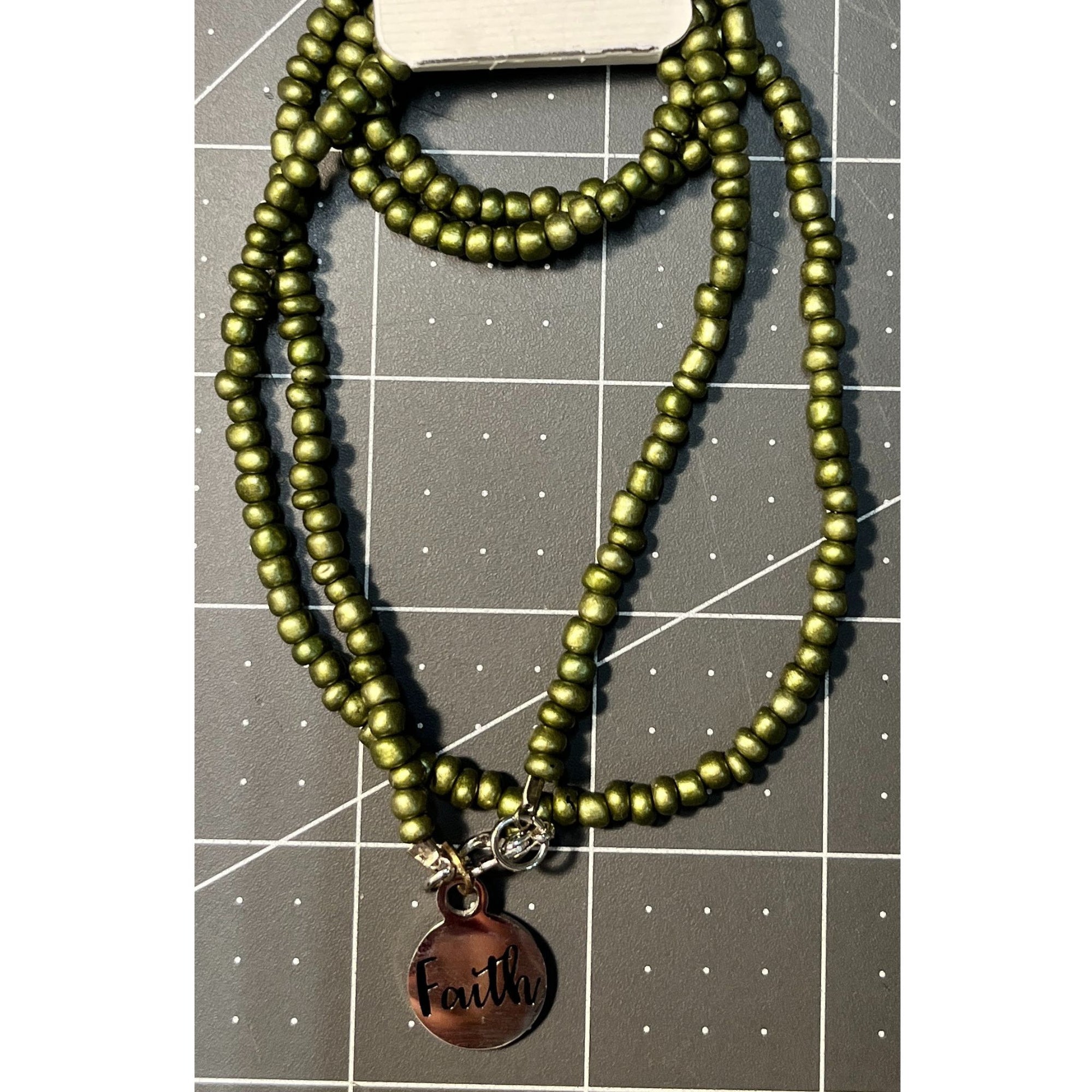 Beaded Wrap Necklace with Faith Charm