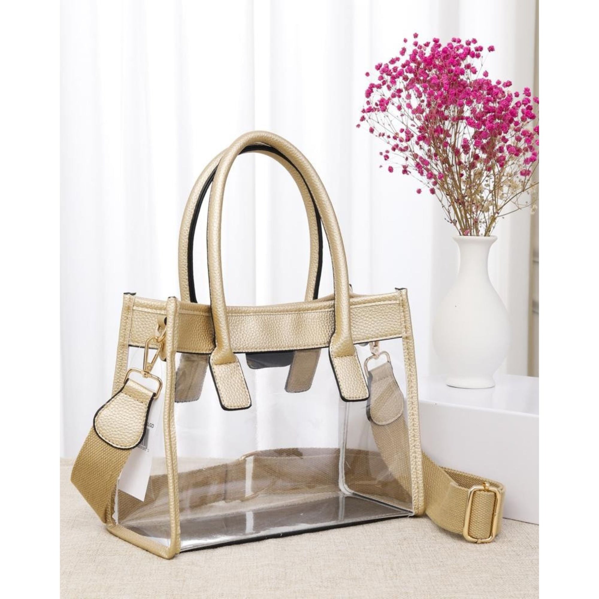 Golden Gleam Clear Crossbody Tote Bag