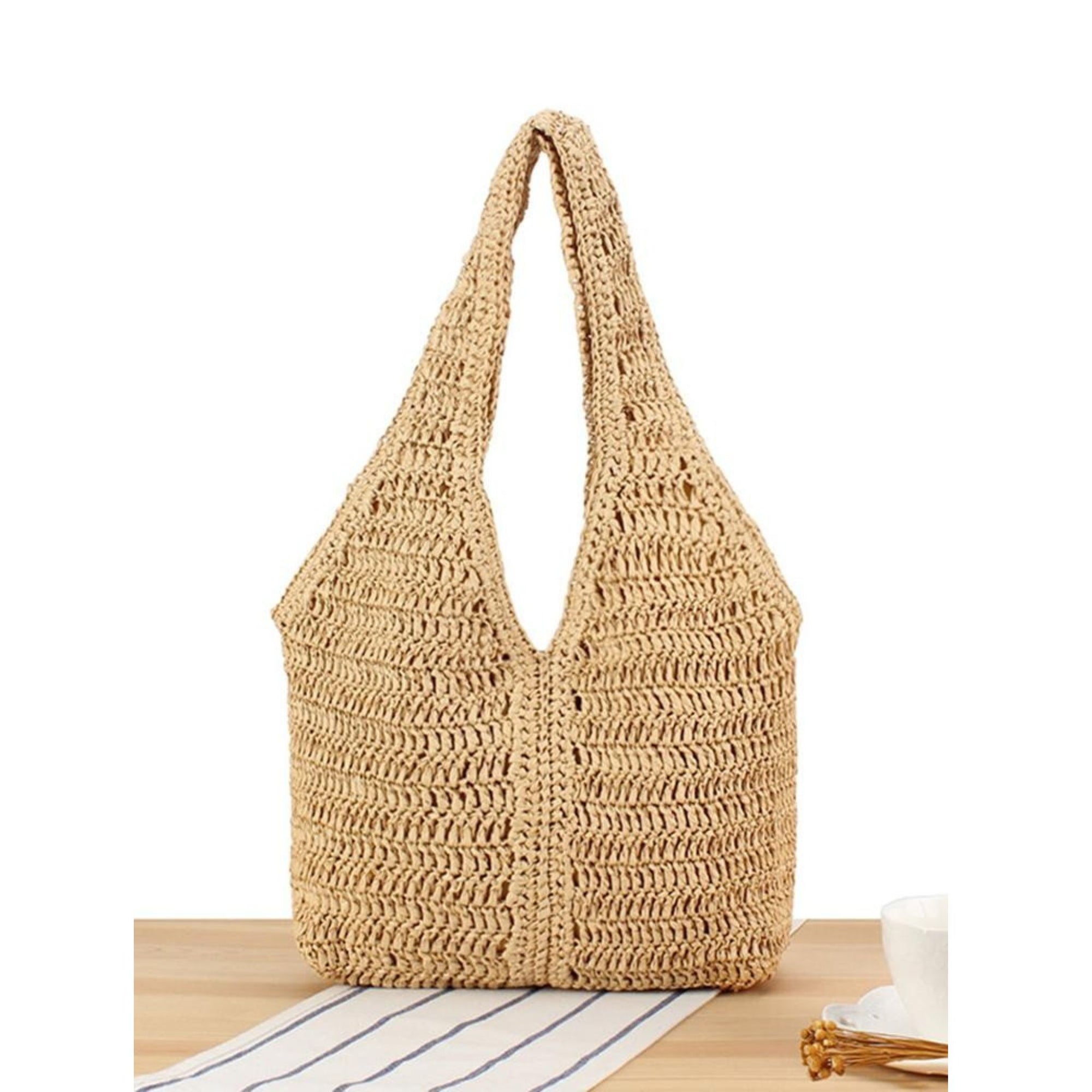 Woven Straw Bucket Tote Bag