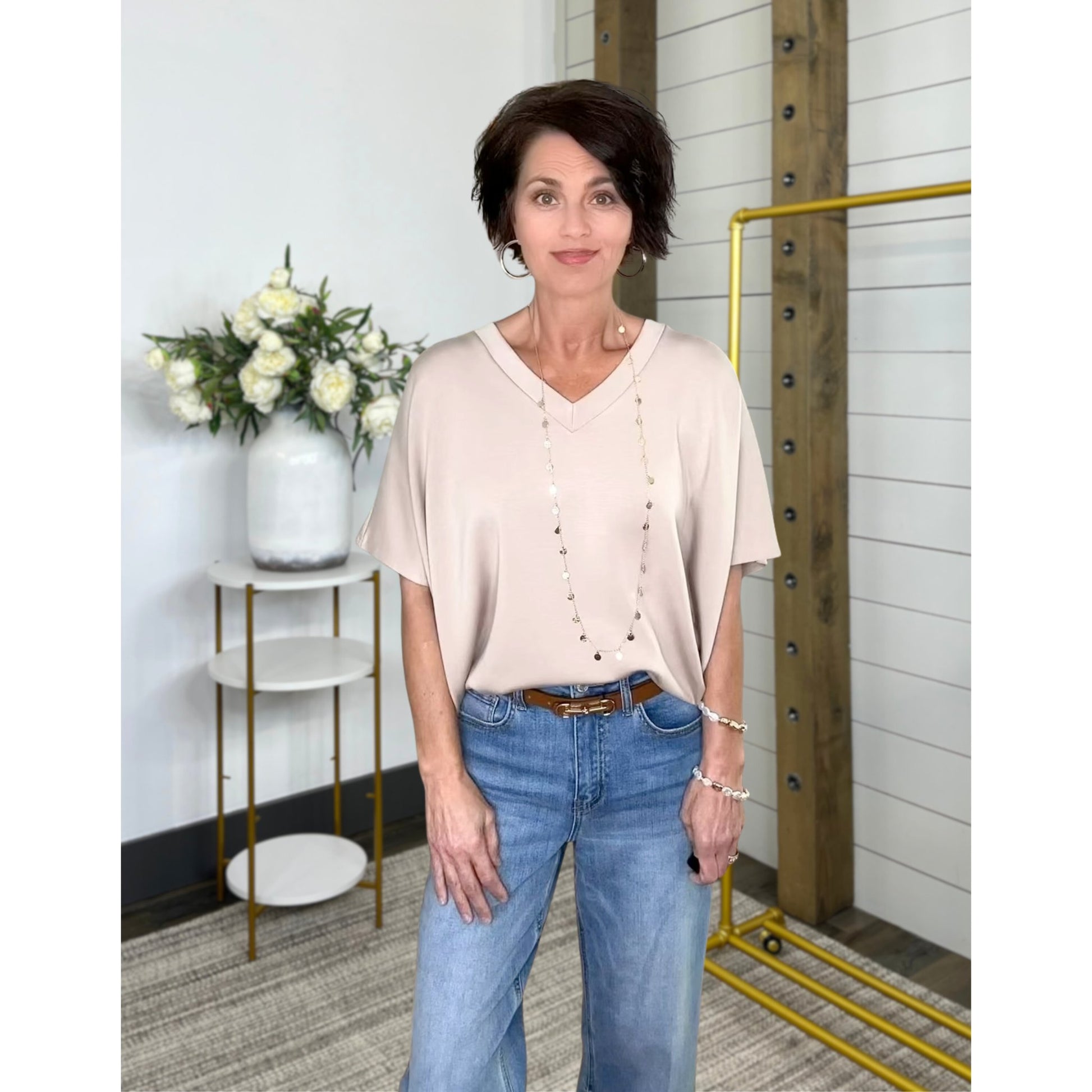 Relaxed-fit top — knit and short dolman-sleeve, Rave About It Top - Luxe SCUBA