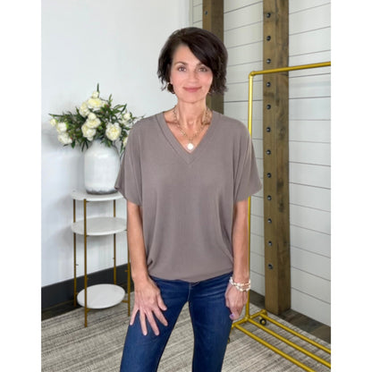 V-neck top featuring knit and relaxed-fit, Rave About It Top