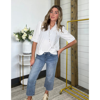 Whisper Puff Sleeve Stitch Top