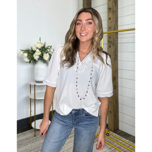 Whisper Puff Sleeve Stitch Top