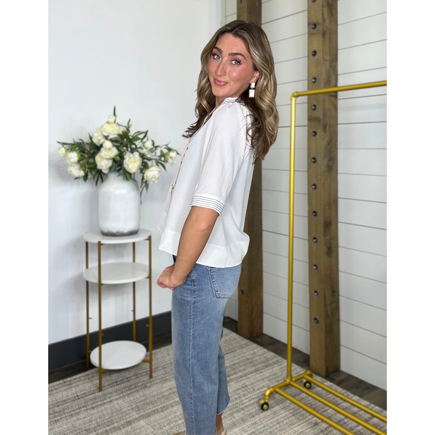 Whisper Puff Sleeve Stitch Top