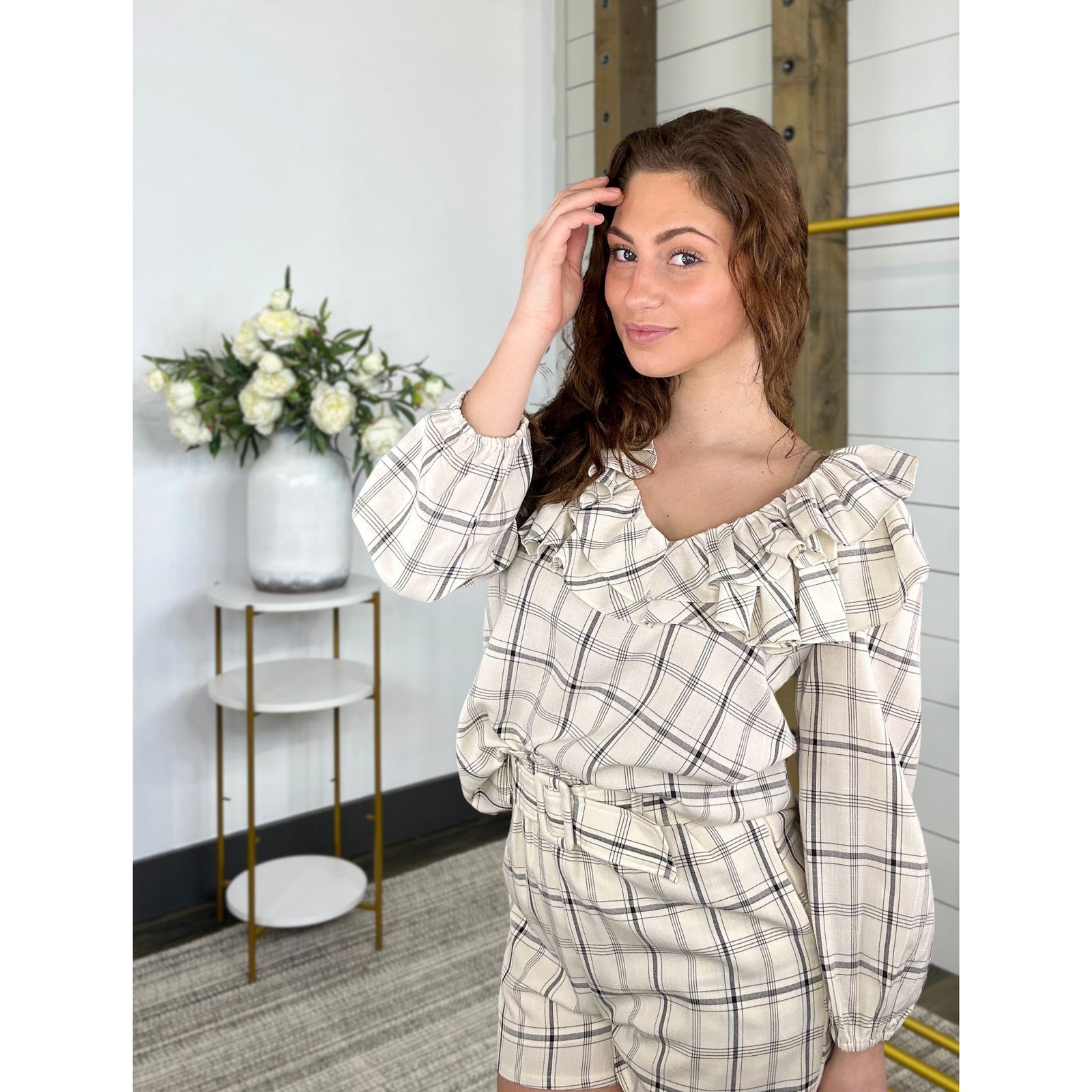 Early Check In Plaid Top