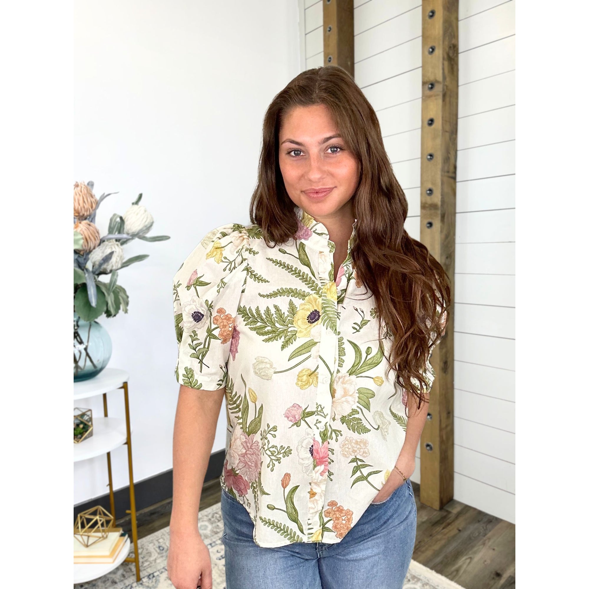 Know The Story Floral Button Down Top