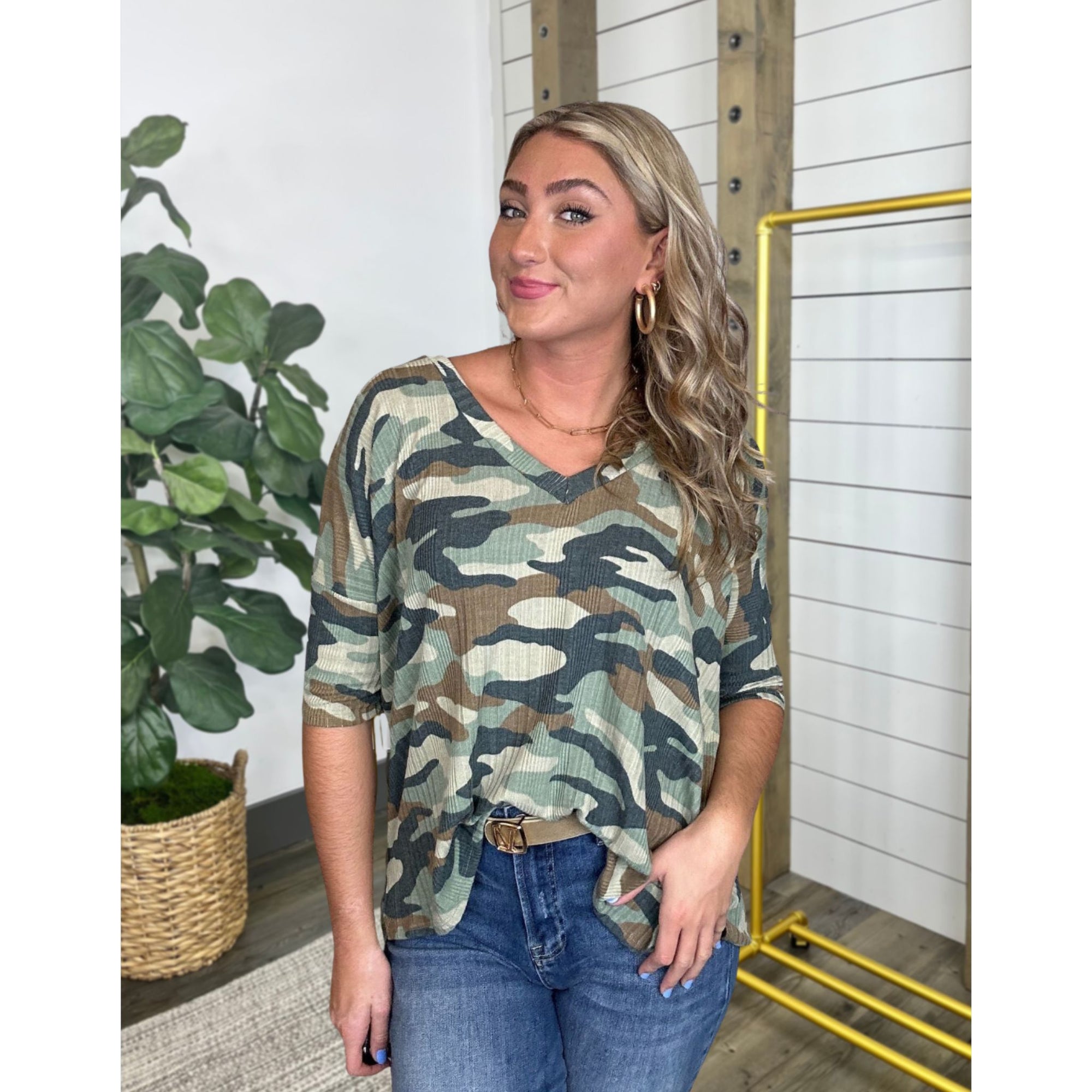 Out Of Sight Ribbed Camo Top