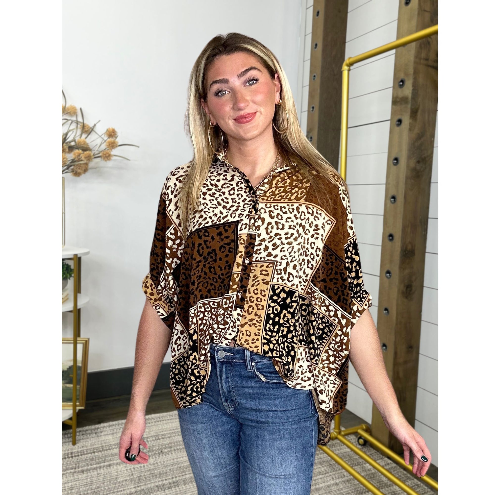 Carefree Animal Print Oversize Top