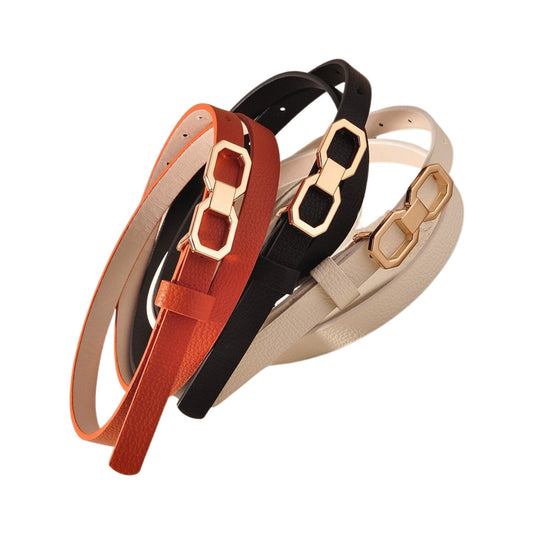 Thin Faux Leather Geo Buckle Belt