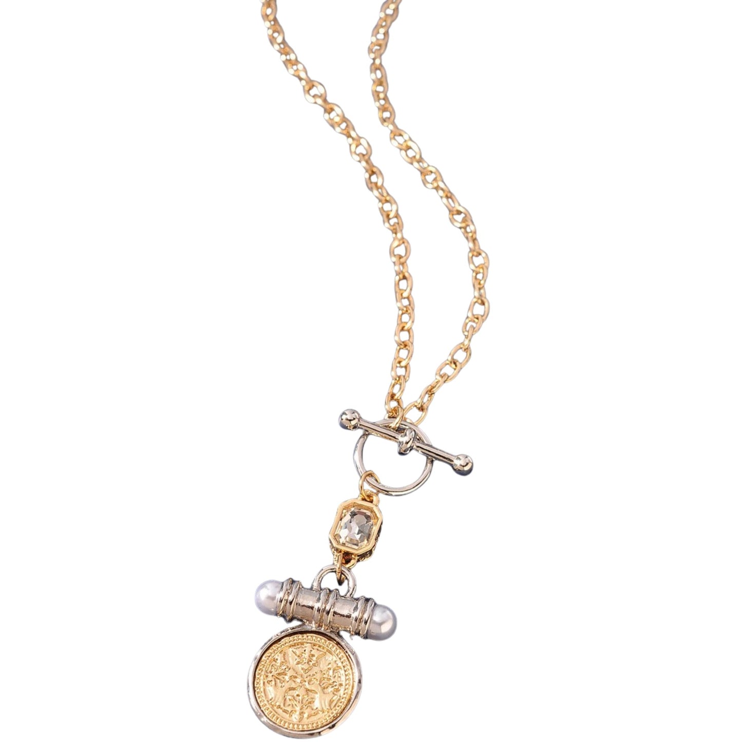 Two-Tone Coin Toggle Chain Necklace