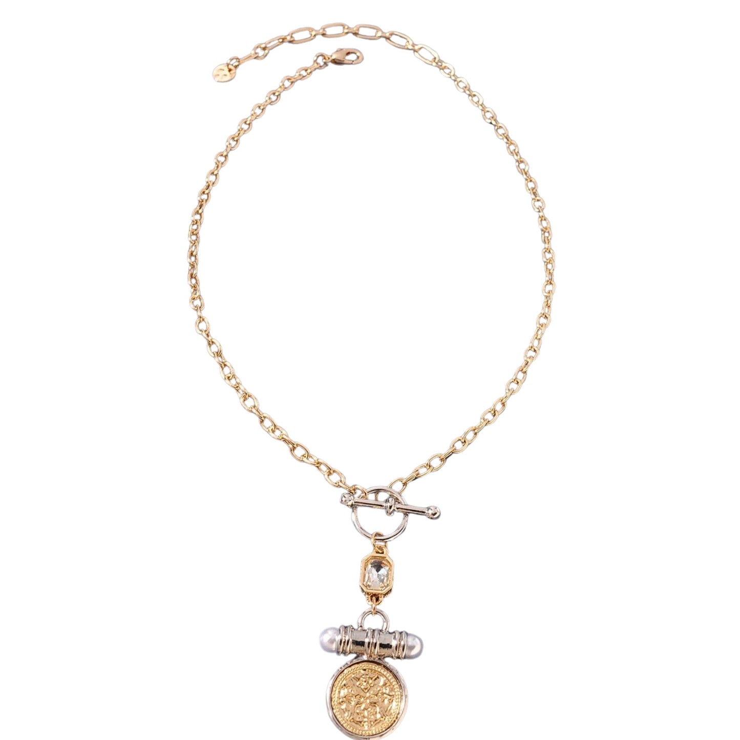 Two-Tone Coin Toggle Chain Necklace