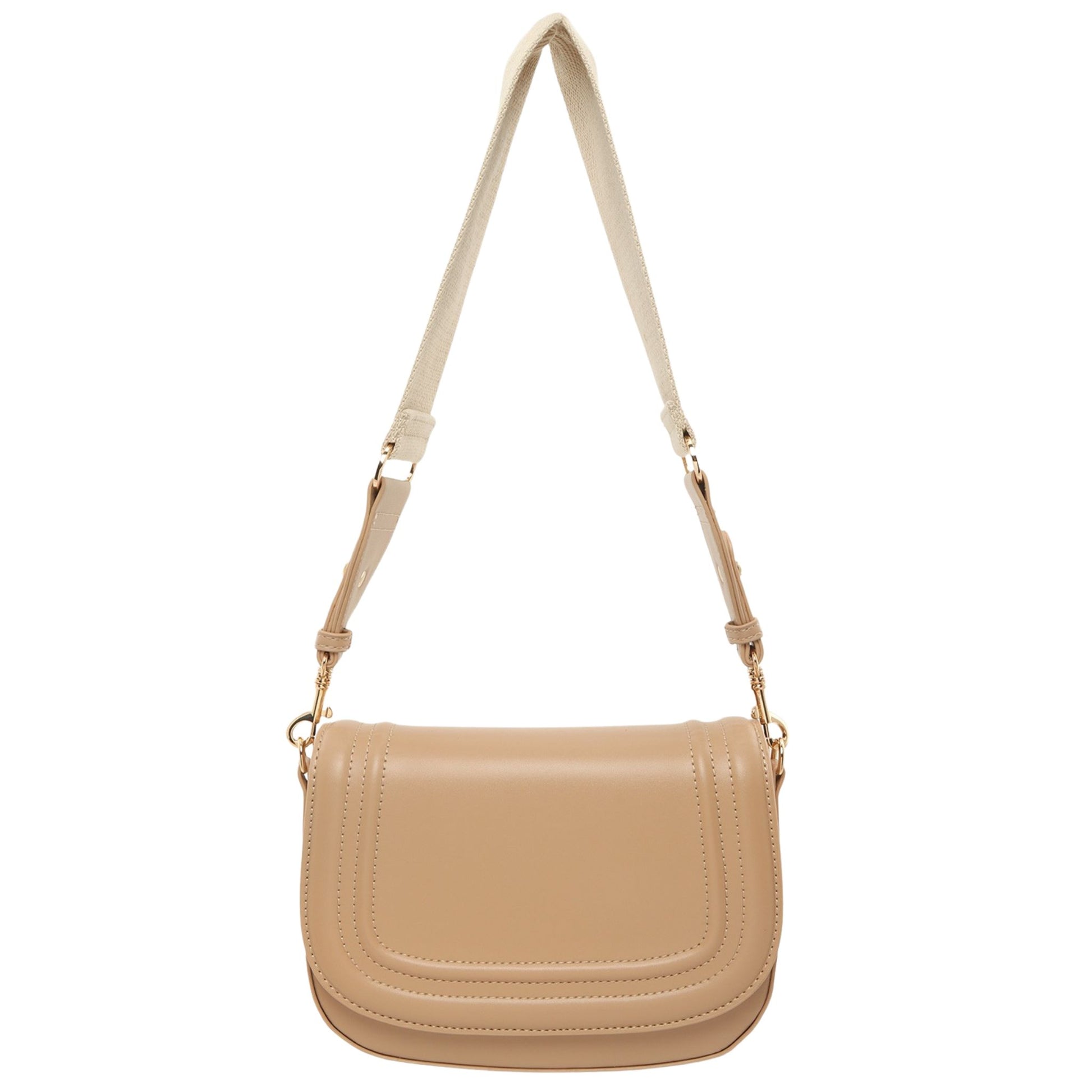 Beige handbag with a strap on a white background