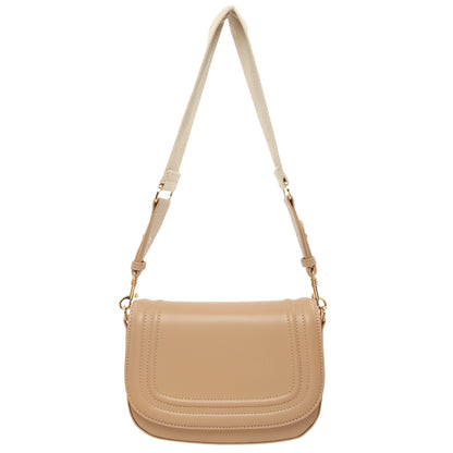 Beige handbag with a strap on a white background