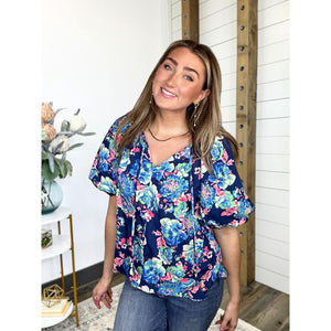 Blooming Tie-Neck Balloon Sleeve Top