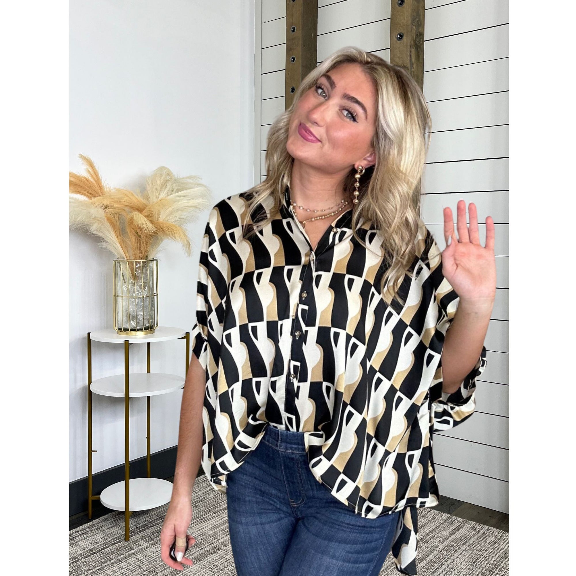 Abstract Print Oversize Blouse