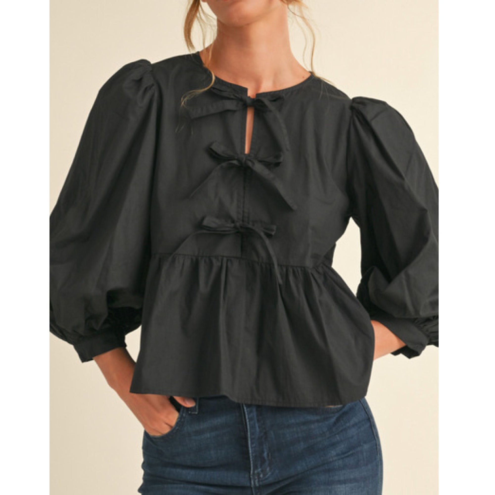 Cotton Poplin Peplum Bow Top