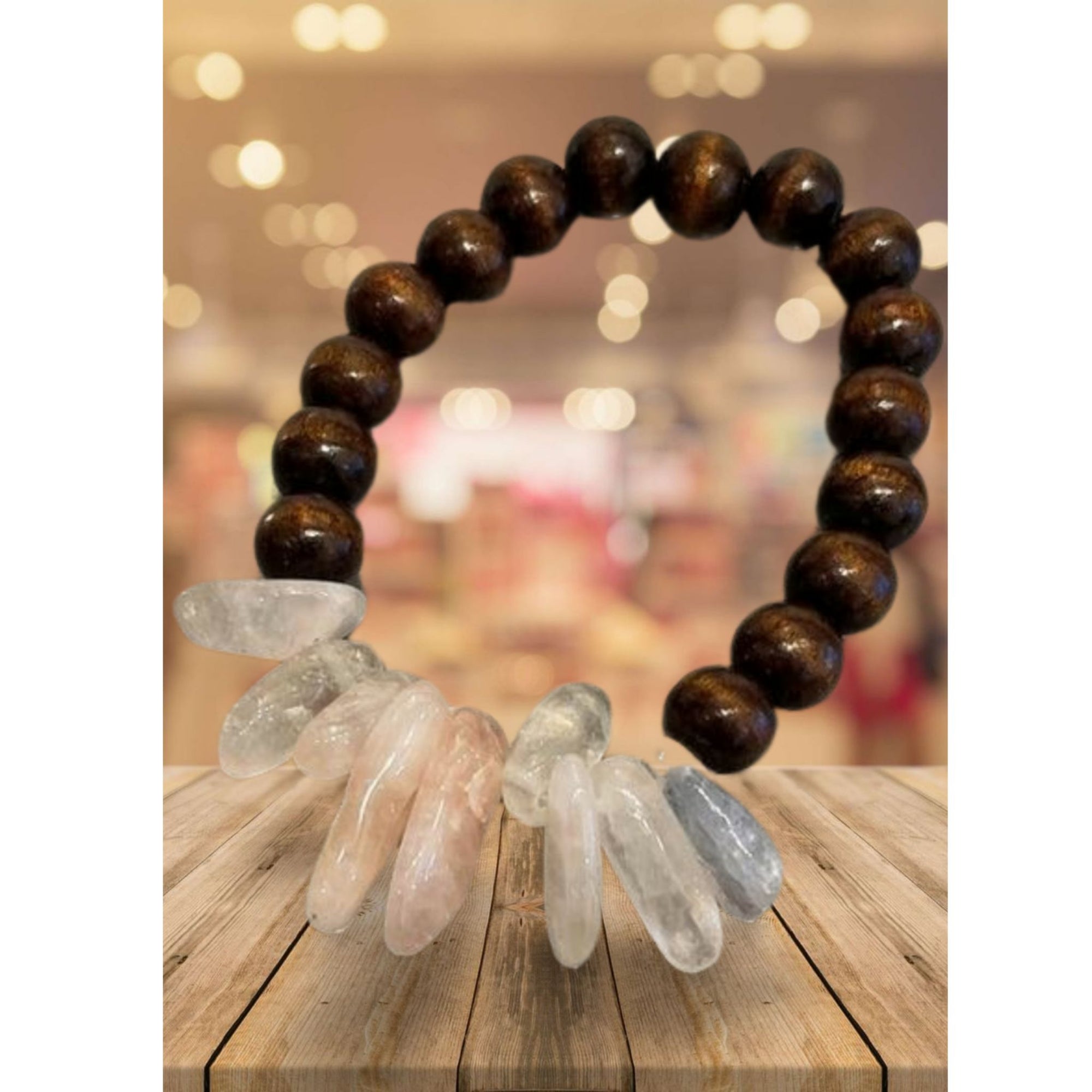 Wood Beaded & Natural Stone Stretch Bracelet
